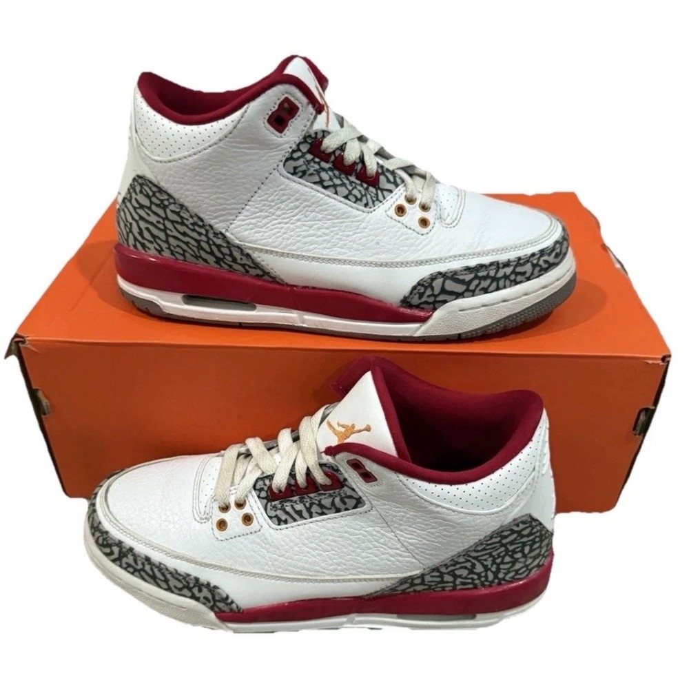 Jordan 3 Retro Cardinal Red Kids 6.5Y White Red 398614-126